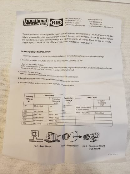 Functional Devices RIB TR50VA015 Transformer, 50VA, 480/277/240/208/120 ...