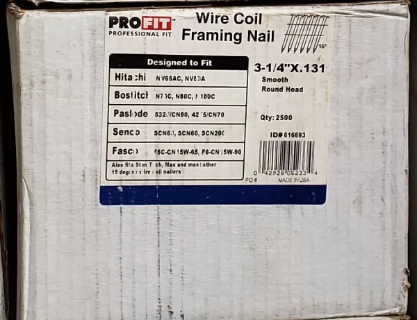 ProFit 0616693 Coil Collated Framing Nail, 0.131 in x 3-1/4 in, 15 deg, Steel