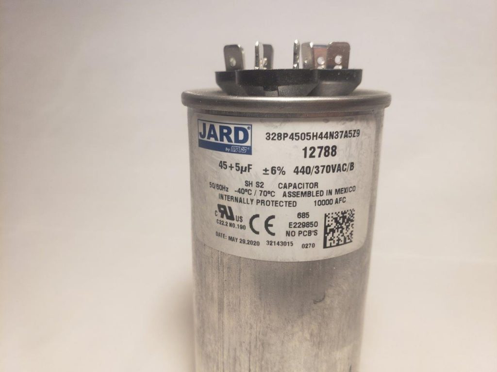 45 + 5 MFD X 370 Or 440 VAC Round Motor Dual Run Capacitor JARD 12788 ...