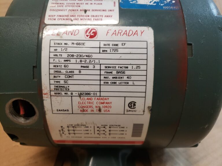 Leland Faraday Electric Motor M-660E, 8-182386-01 1725RPM 3Phase 1/2HP ...