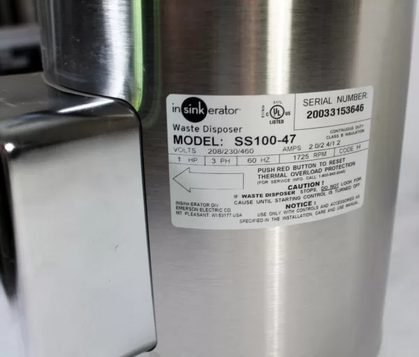 InSinkErator SS100-47 Commercial Disposer 1 HP 208-230/460V 3 Phase 13660Y