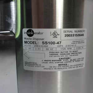 InSinkErator SS100-47 Commercial Disposer 1 HP 208-230/460V 3 Phase 13660Y