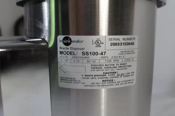 InSinkErator SS100-47 Commercial Disposer 1 HP 208-230/460V 3 Phase 13660Y