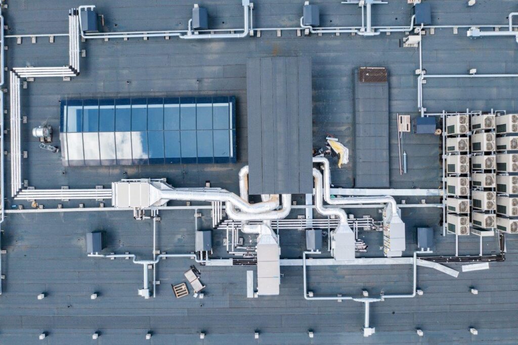 The RTU Roof Top Unit air conditioning and ventilation system view from above