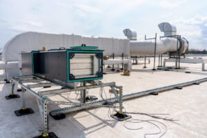 The air conditioning and ventilation system of RTU System on industrial building on the roof