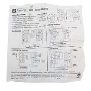 Altronix RB5 Relay Module 6 VDC or 12 VDC DPDT Contacts