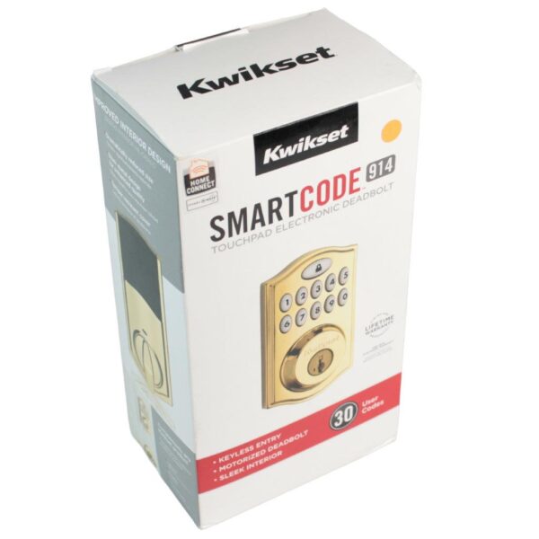 Kwikset Smart Code 914 Traditional Electronic Deadbolt with Z-Wave Technology Polished Brass