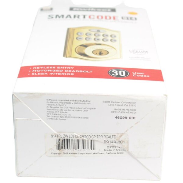 Kwikset Smart Code 914 Traditional Electronic Deadbolt with Z-Wave Technology Polished Brass