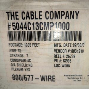 Partial Box of Cable | The Cable Company #5044C13CMP1000 | 18 AWG, 4C | 542 Feet